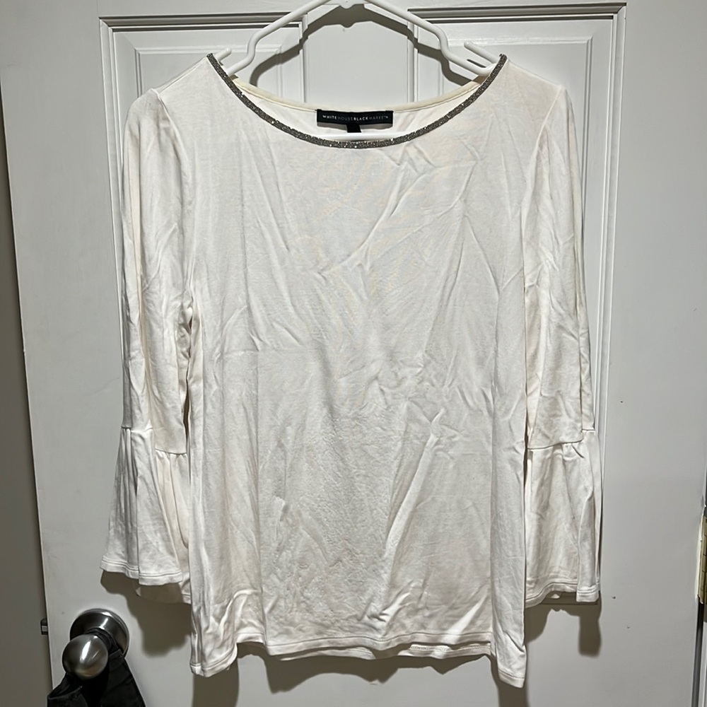 White House, Black market dressy cream top with beaded neckline
